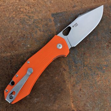 GiantMouse ACE Grand Orange G10 Uddeholm Elmax Stonewashed Blade Titanium Deep Carry Clip